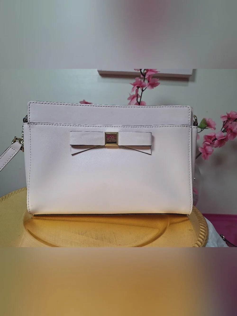 kate spade Pale Pink Bow Crossbody with Gold Accent